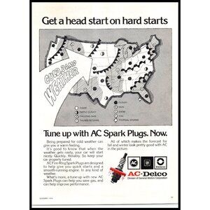 1974 AC Delco Spark Plugs Vintage Print Ad Weather Map USA Wall Art Photo